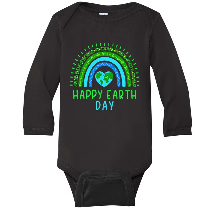 Happy Earth Day 2024 Cute Rainbow Earth Lover Gift Baby Long Sleeve Bodysuit