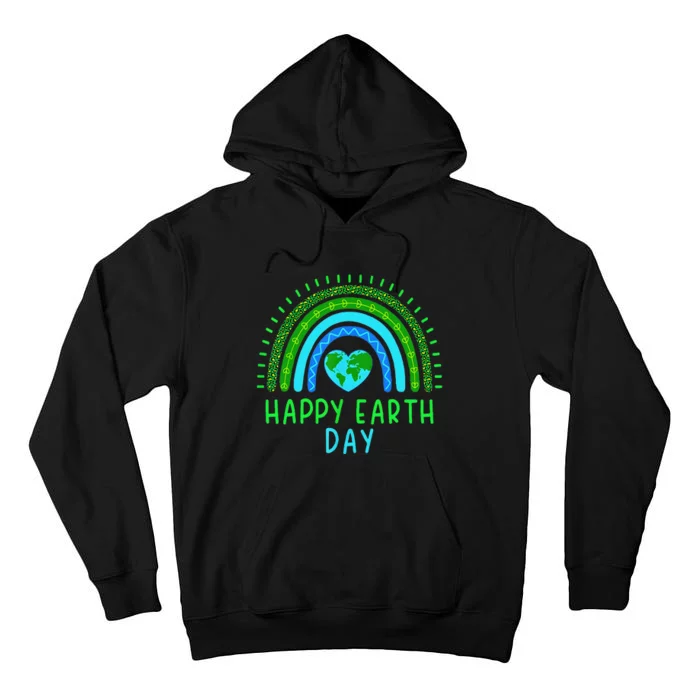 Happy Earth Day 2024 Cute Rainbow Earth Lover Gift Tall Hoodie