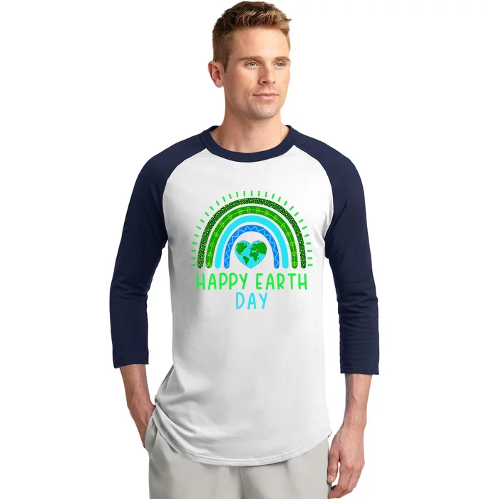 Happy Earth Day 2024 Cute Rainbow Earth Lover Gift Baseball Sleeve Shirt