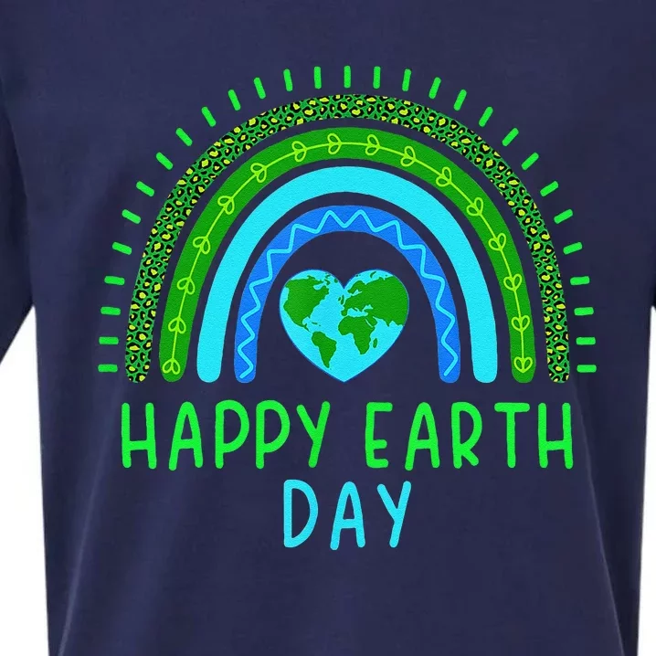 Happy Earth Day 2024 Cute Rainbow Earth Lover Gift Sueded Cloud Jersey T-Shirt