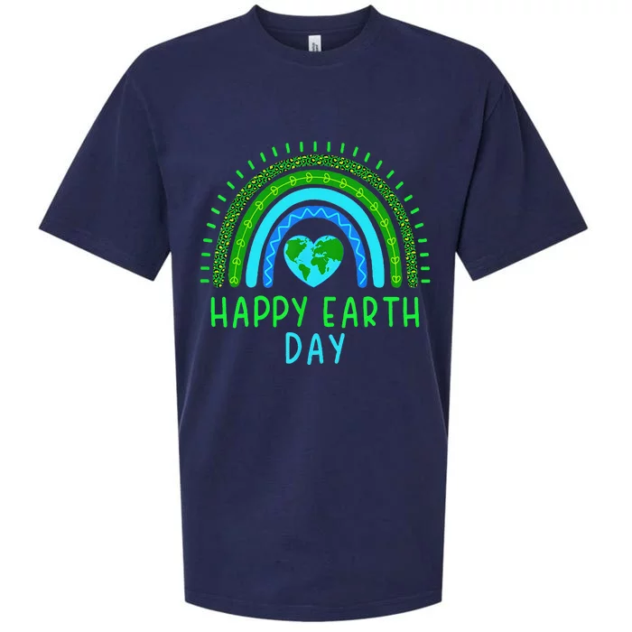 Happy Earth Day 2024 Cute Rainbow Earth Lover Gift Sueded Cloud Jersey T-Shirt