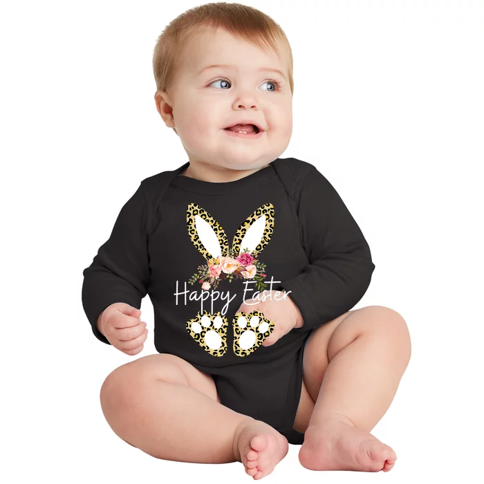 Happy Easter Day Leopard Plaid Rabbit Baby Long Sleeve Bodysuit