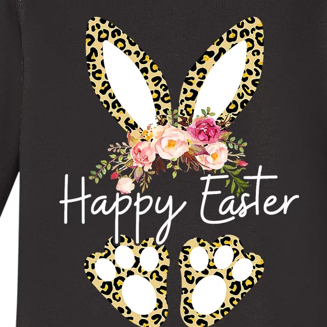 Happy Easter Day Leopard Plaid Rabbit Baby Long Sleeve Bodysuit