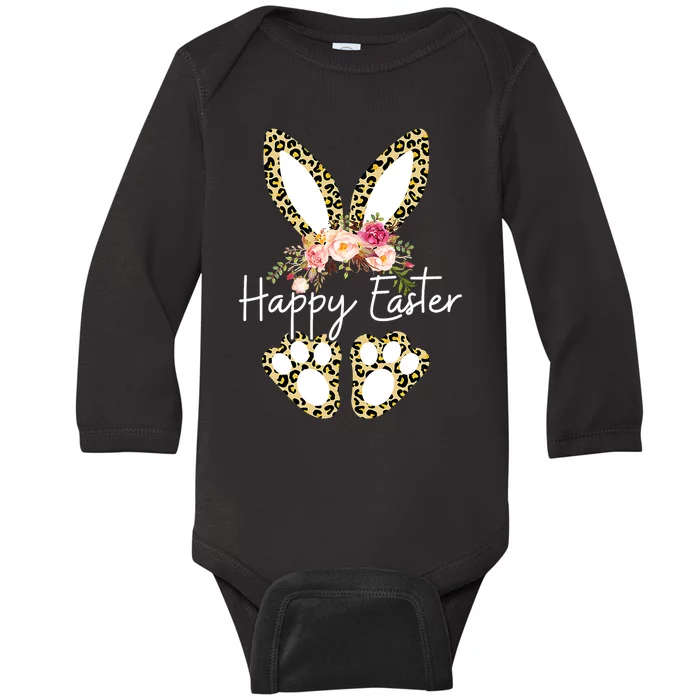 Happy Easter Day Leopard Plaid Rabbit Baby Long Sleeve Bodysuit