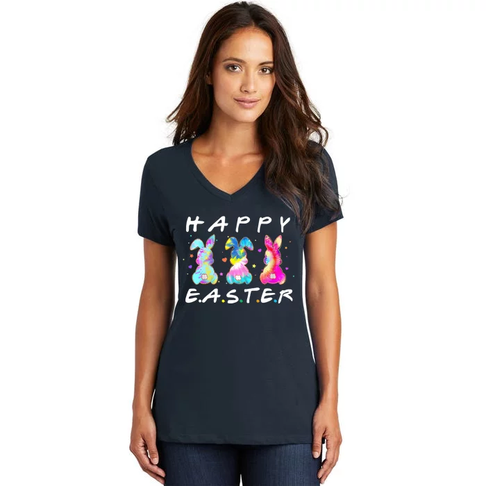 Happy Easter Day Cute Bunny Funny Rabbit Tie Dye Wo Girl Women's V-Neck T-Shirt