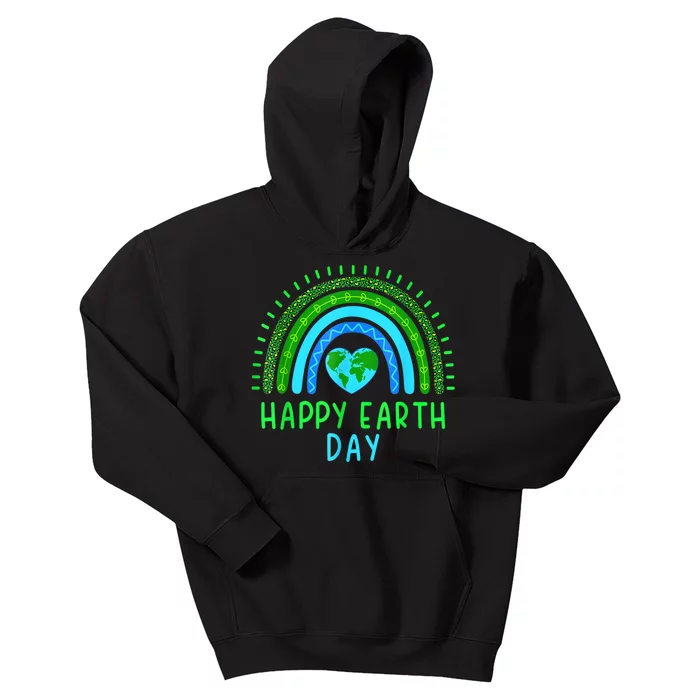 Happy Earth Day 2024 Cute Rainbow Earth Lover Kids Hoodie