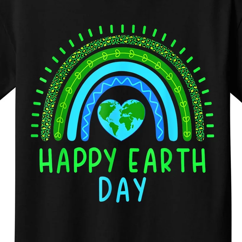 Happy Earth Day 2024 Cute Rainbow Earth Lover Kids T-Shirt