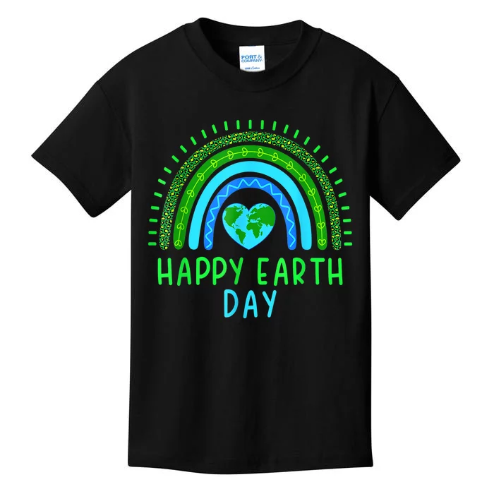 Happy Earth Day 2024 Cute Rainbow Earth Lover Kids T-Shirt