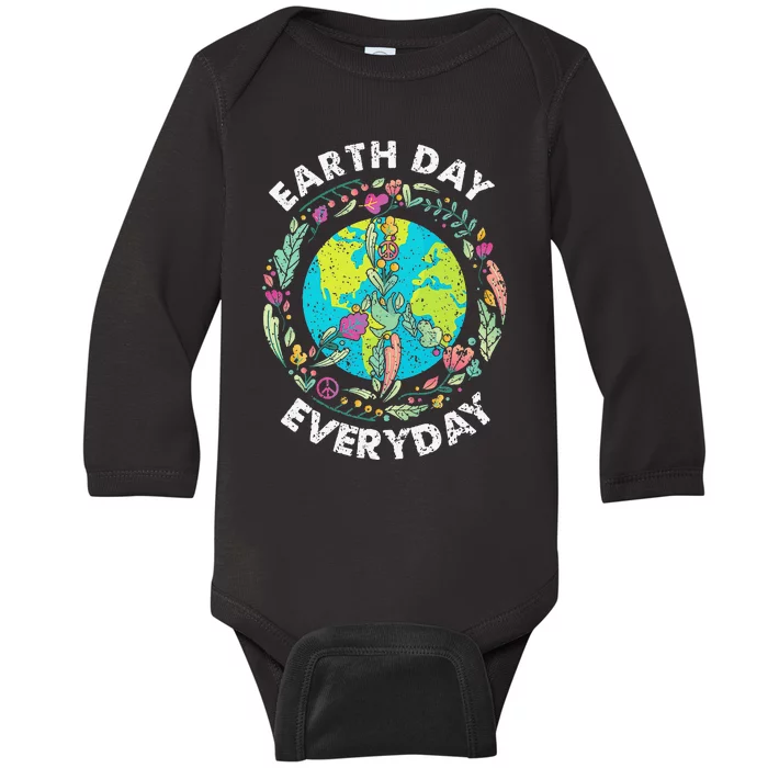 Happy Earth Day Every Day Peace Symbol Baby Long Sleeve Bodysuit