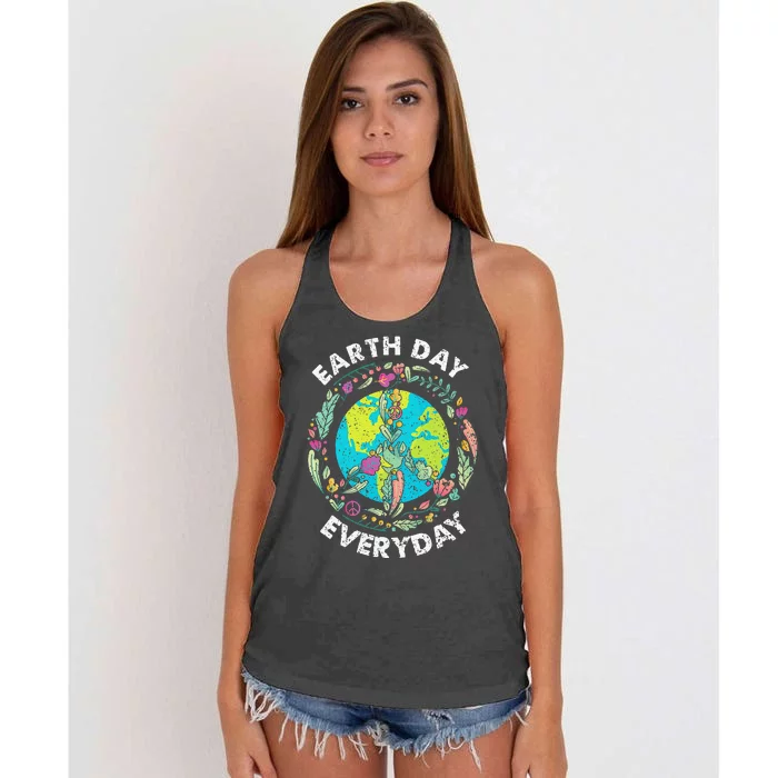 Happy Earth Day Every Day Peace Symbol Women's Knotted Racerback Tank