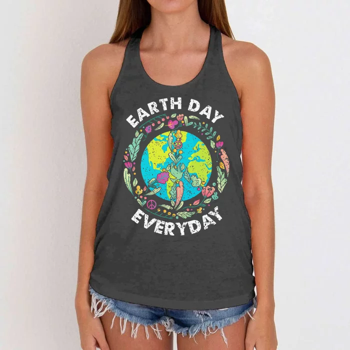 Happy Earth Day Every Day Peace Symbol Women's Knotted Racerback Tank