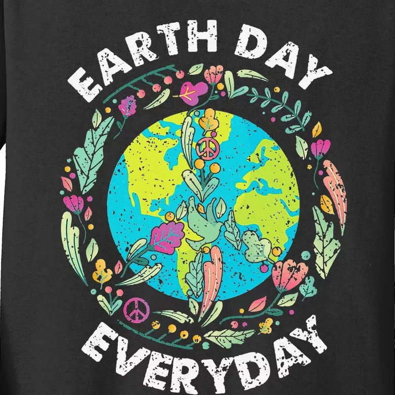 Happy Earth Day Every Day Peace Symbol Kids Long Sleeve Shirt