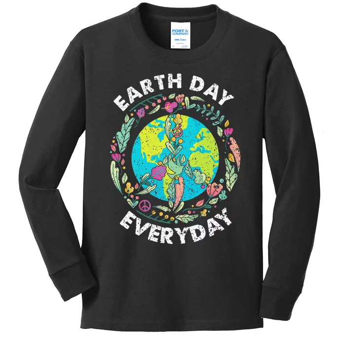 Happy Earth Day Every Day Peace Symbol Kids Long Sleeve Shirt