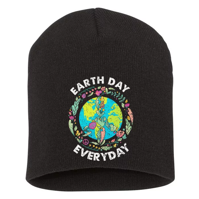 Happy Earth Day Every Day Peace Symbol Short Acrylic Beanie