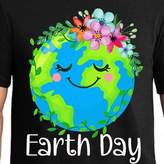 Happy Earth Day Cute Earth With Floral Pajama Set