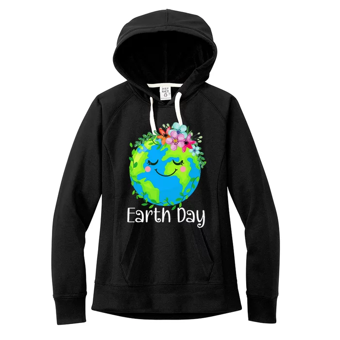 Happy Earth Day Cute Earth With Floral Women's Fleece Hoodie