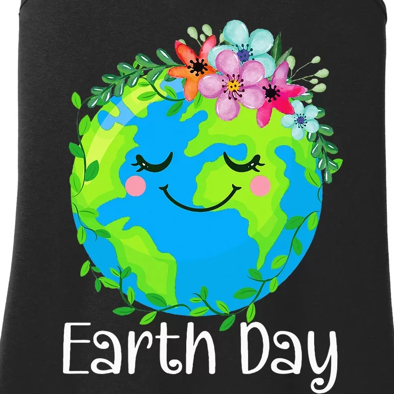 Happy Earth Day Cute Earth With Floral Ladies Essential Tank