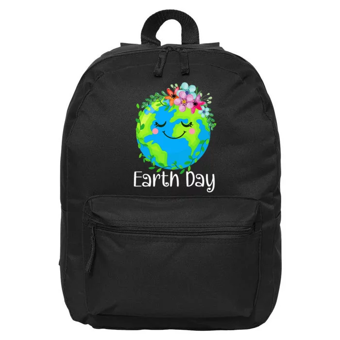 Happy Earth Day Cute Earth With Floral 16 in Basic Backpack