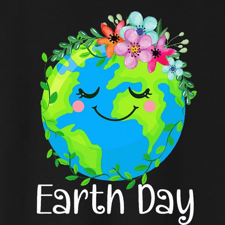 Happy Earth Day Cute Earth With Floral Women's Crop Top Tee