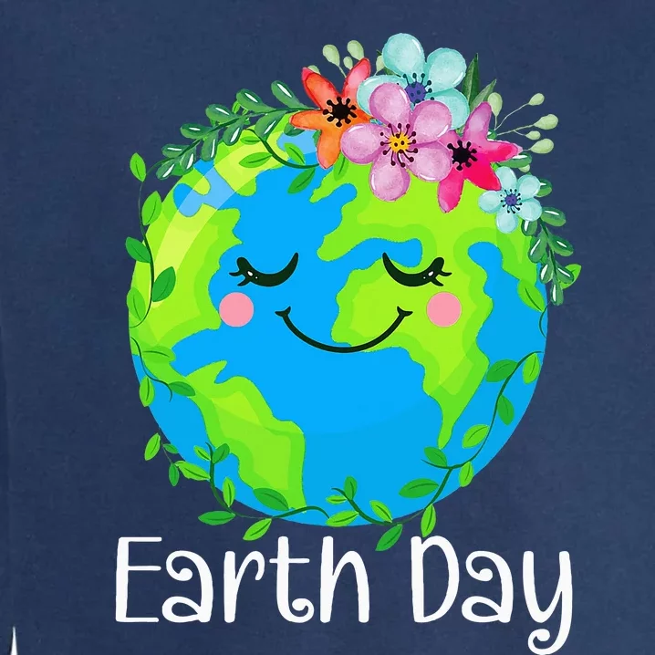 Happy Earth Day Cute Earth With Floral Garment-Dyed Sweatshirt