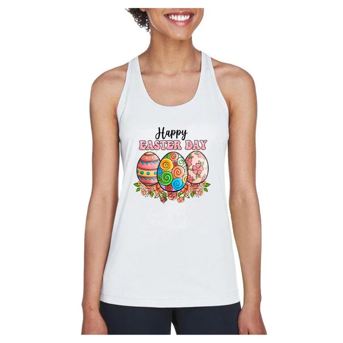 Happy Easter Day Eggs Floral Gift Easter Egg Women's Racerback Tank