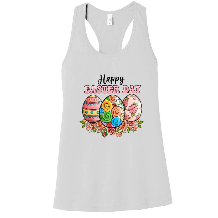 Happy Easter Day Eggs Floral Gift Easter Egg Women's Racerback Tank