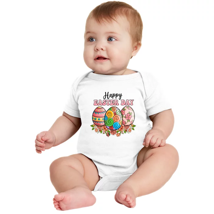 Happy Easter Day Eggs Floral Gift Easter Egg Baby Bodysuit