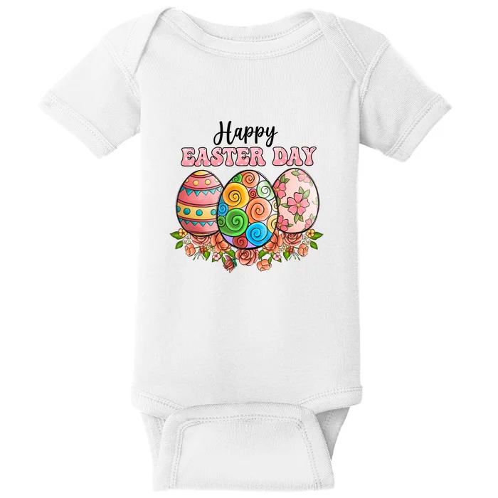 Happy Easter Day Eggs Floral Gift Easter Egg Baby Bodysuit