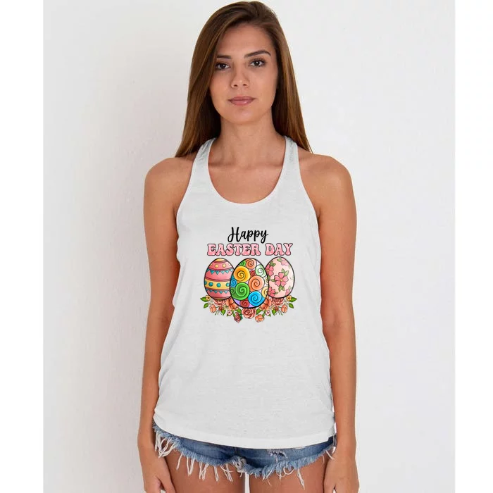 Happy Easter Day Eggs Floral Gift Easter Egg Women's Knotted Racerback Tank