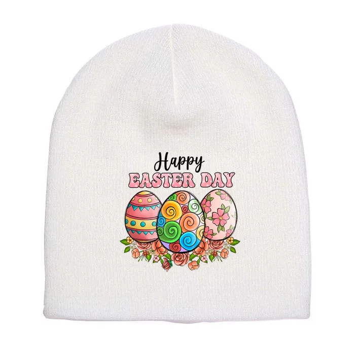 Happy Easter Day Eggs Floral Gift Easter Egg Short Acrylic Beanie