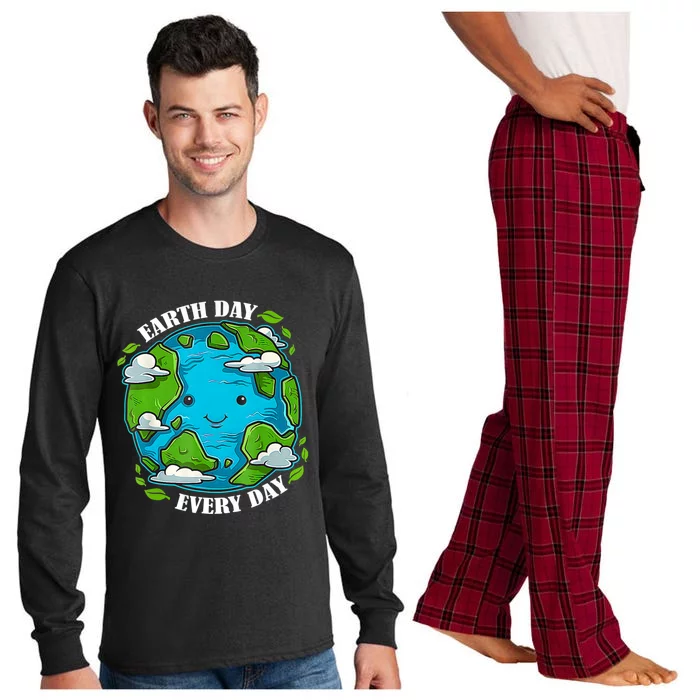 Happy Earth Day Cute Earth With Floral Earth Day 2024 Long Sleeve Pajama Set