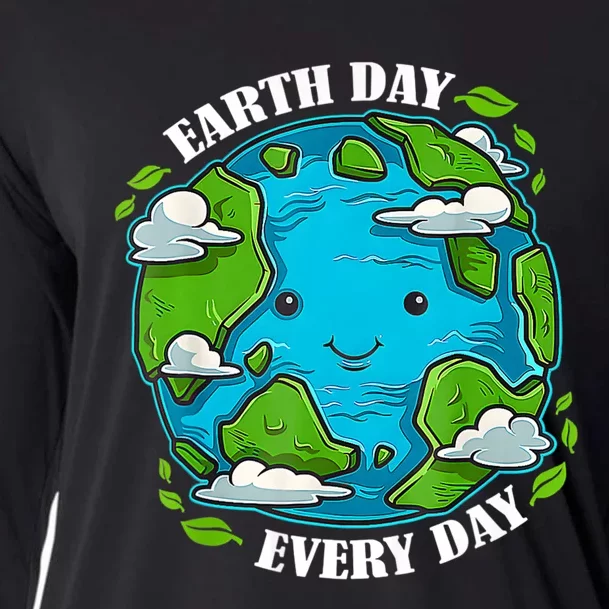 Happy Earth Day Cute Earth With Floral Earth Day 2024 Cooling Performance Long Sleeve Crew