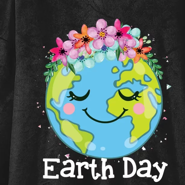 Happy Earth Day Cute Earth With Floral Earth Day 2024 Hooded Wearable Blanket