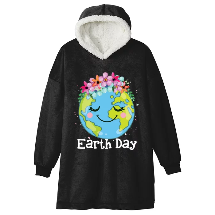 Happy Earth Day Cute Earth With Floral Earth Day 2024 Hooded Wearable Blanket