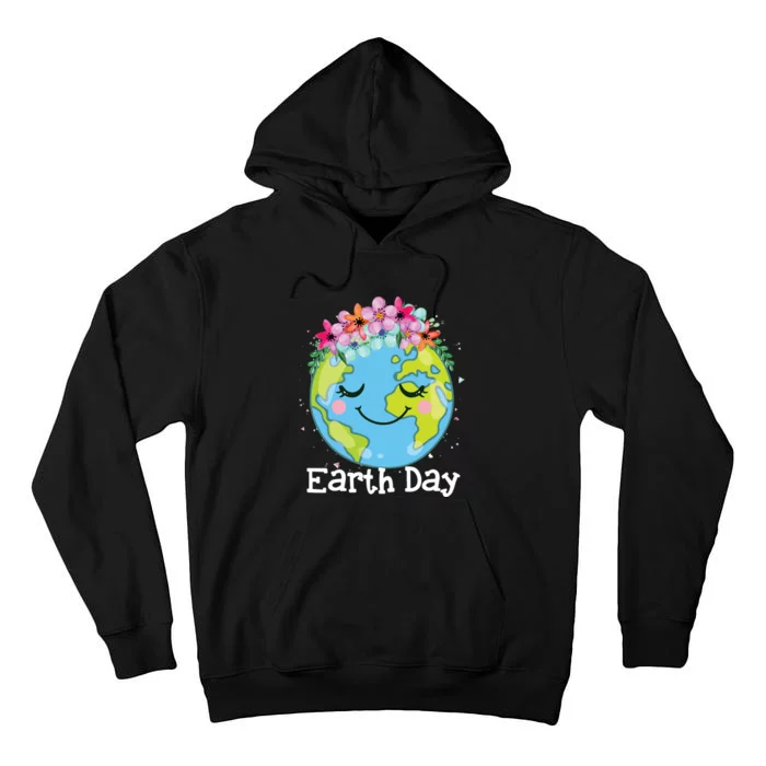 Happy Earth Day Cute Earth With Floral Earth Day 2024 Tall Hoodie