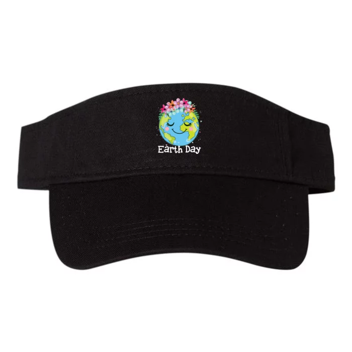 Happy Earth Day Cute Earth With Floral Earth Day 2024 Valucap Bio-Washed Visor