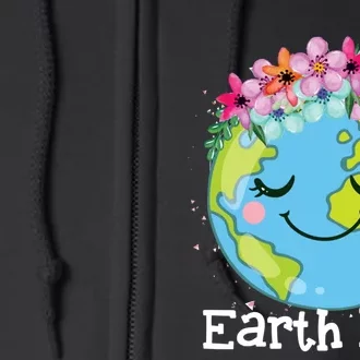 Happy Earth Day Cute Earth With Floral Earth Day 2024 Full Zip Hoodie