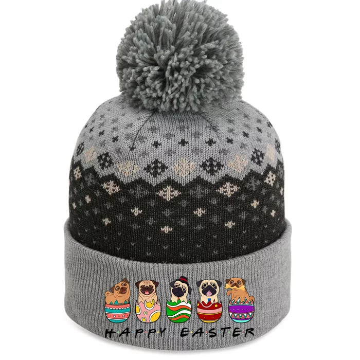 Happy Easter Day Cute Pugs Bunny The Baniff Cuffed Pom Beanie