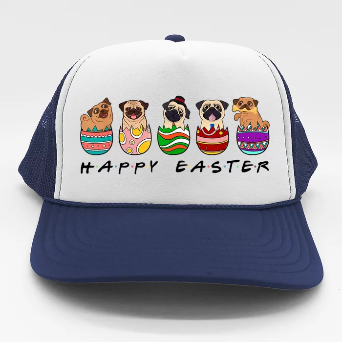 Happy Easter Day Cute Pugs Bunny Trucker Hat