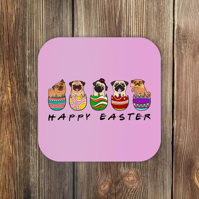 Happy Easter Day Cute Pugs Bunny Coaster