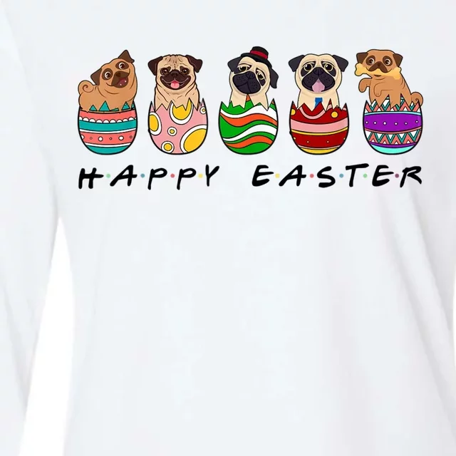 Happy Easter Day Cute Pugs Bunny Womens Cotton Relaxed Long Sleeve T-Shirt