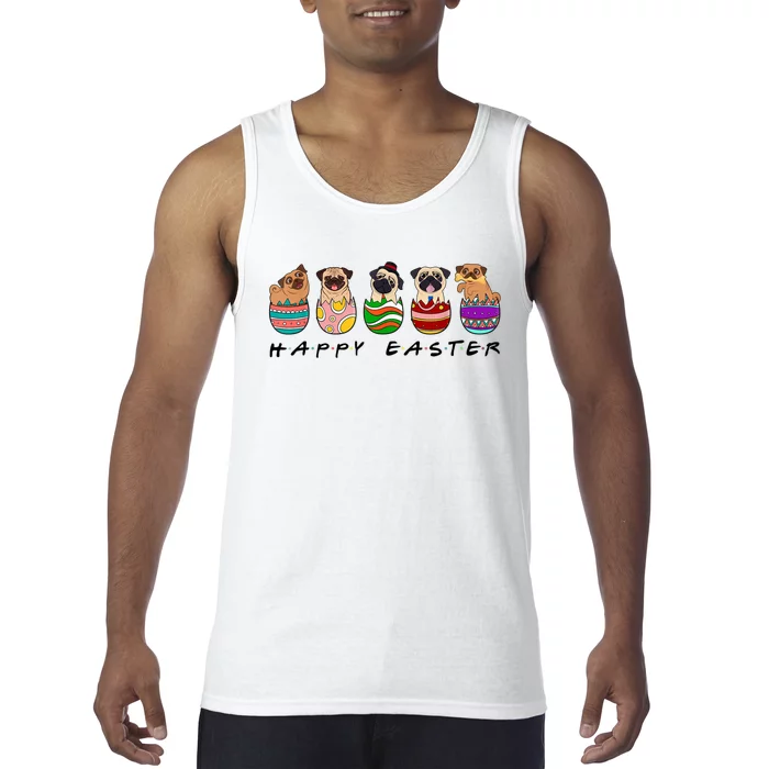 Happy Easter Day Cute Pugs Bunny Tank Top