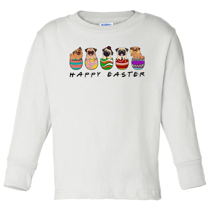 Happy Easter Day Cute Pugs Bunny Toddler Long Sleeve Shirt