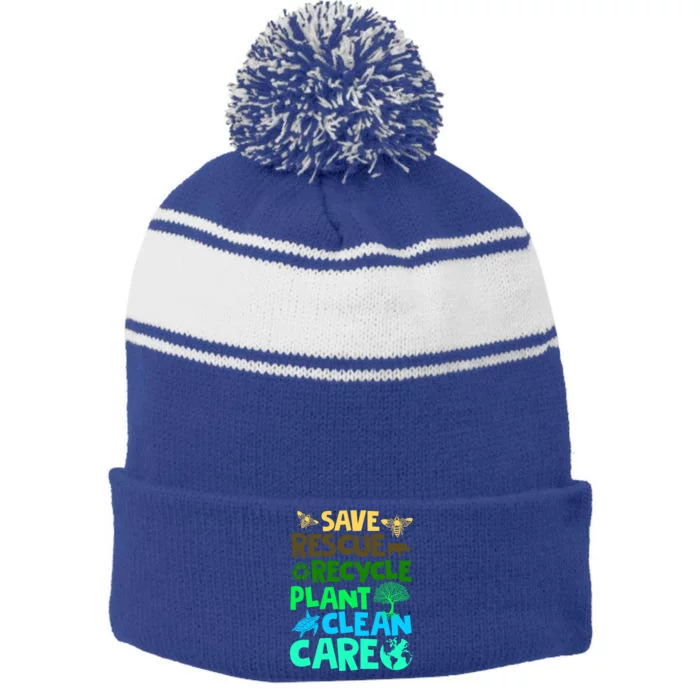 Happy Earth Day Gift Save Rescue Recycle Plant Clean Care Gift Stripe Pom Pom Beanie