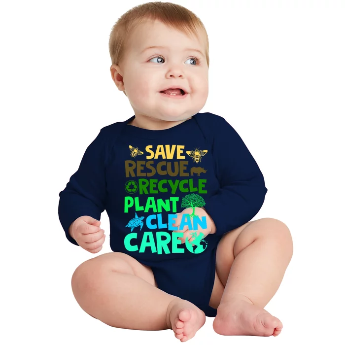 Happy Earth Day Gift Save Rescue Recycle Plant Clean Care Gift Baby Long Sleeve Bodysuit