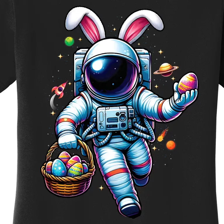 Happy Easter Day Bunny Egg Astronaut Space Women's T-Shirt