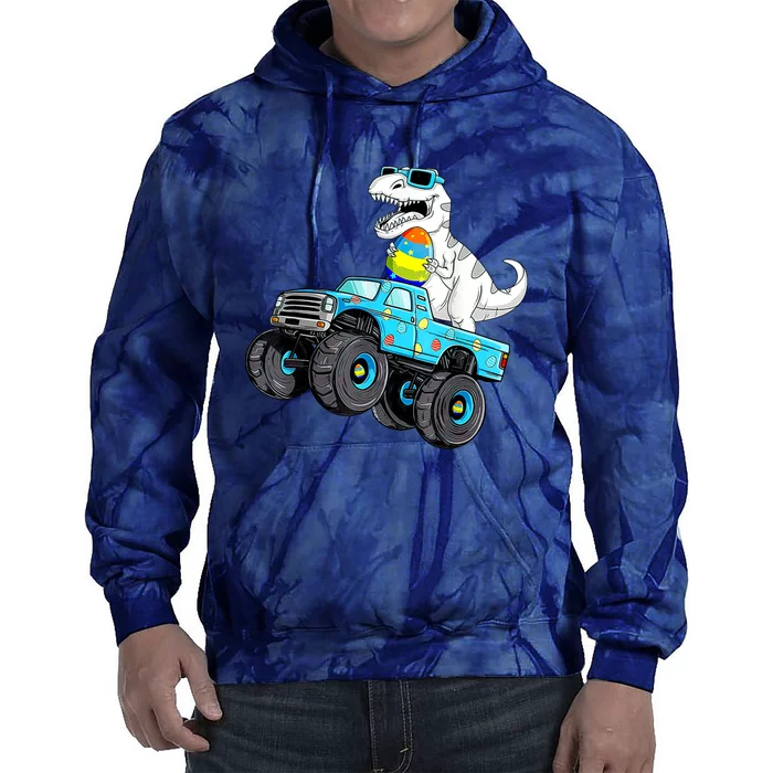 Happy Easter Dinosaur Riding Monster Truck T Rex Tie Dye Hoodie