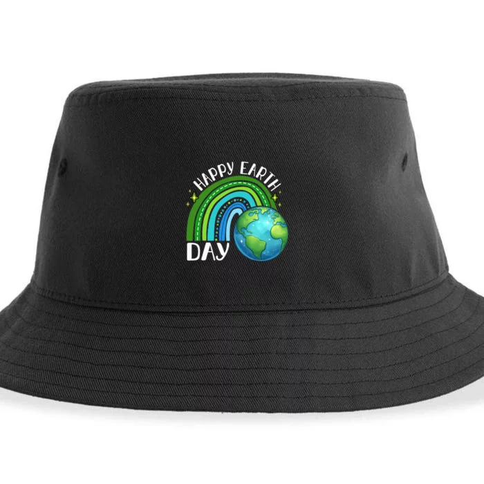 Happy Earth Day 2024 Cute Rainbow Earth Lover Sustainable Bucket Hat