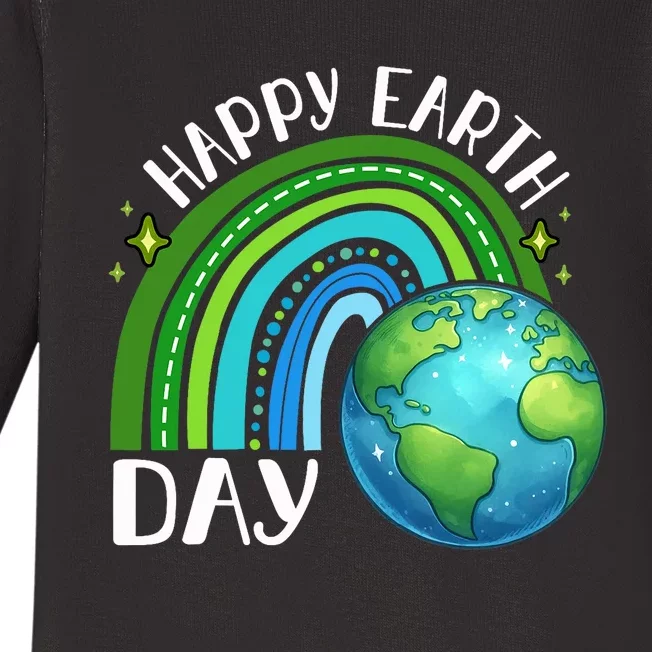 Happy Earth Day 2024 Cute Rainbow Earth Lover Baby Long Sleeve Bodysuit