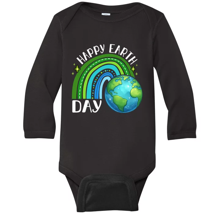 Happy Earth Day 2024 Cute Rainbow Earth Lover Baby Long Sleeve Bodysuit